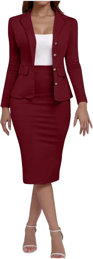 Canbebig Womens Suits 2 Piece Set Lapel Blazer and Pencil Skirt Dressy Suits Business Skirt Suits Work Office Fashion Outfits