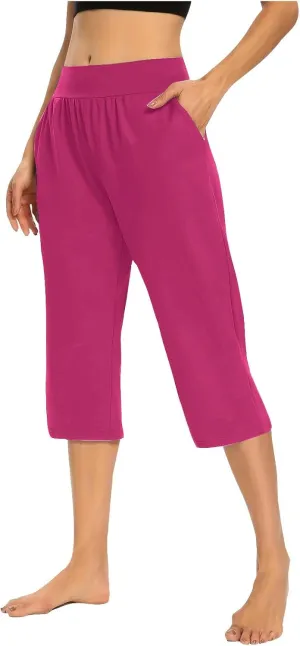 Capri Pants for Women 2024 Casual Capris Leggings Summer Loose High Waist Wide Leg Yoga Pant with Pocket Lounge Wear