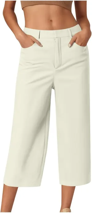 Capri Pants for Women Business Casual Loose Fit Work Cropped Trousers High Waisted Stretchy Capris with Pockets