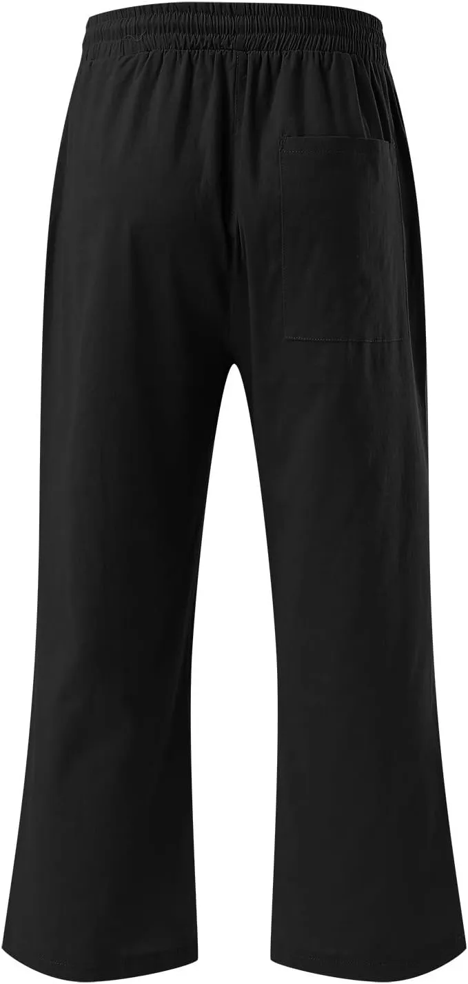 Capris Pants for Women Cotton Linen Casual Summer 2025 Straight Wide Leg Drawstring Elastic Waist Cropped Trouser