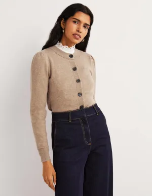 Cashmere Crew Neck Cardigan-Camel Melange
