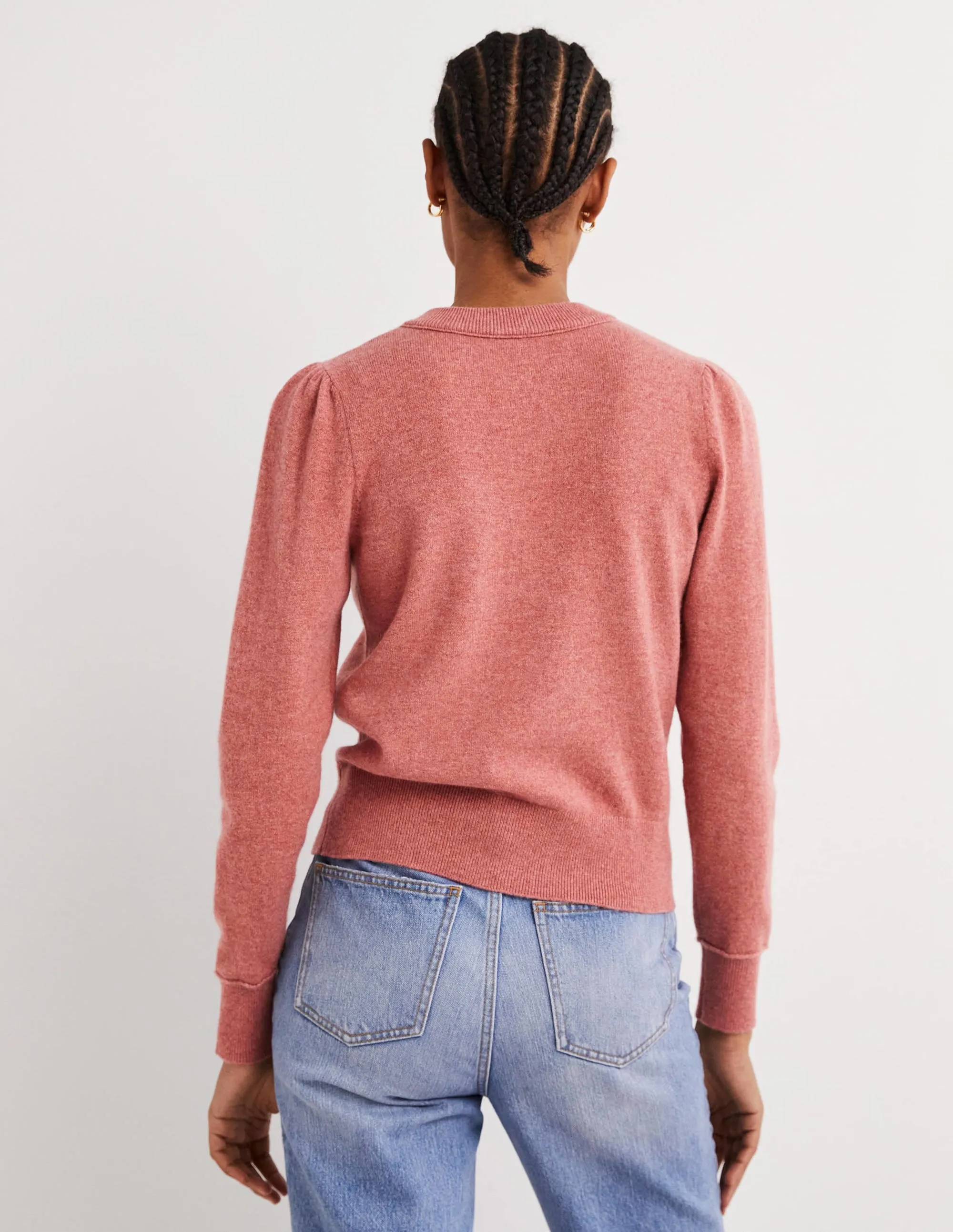 Cashmere Crew Neck Cardigan-Dusty Red Melange