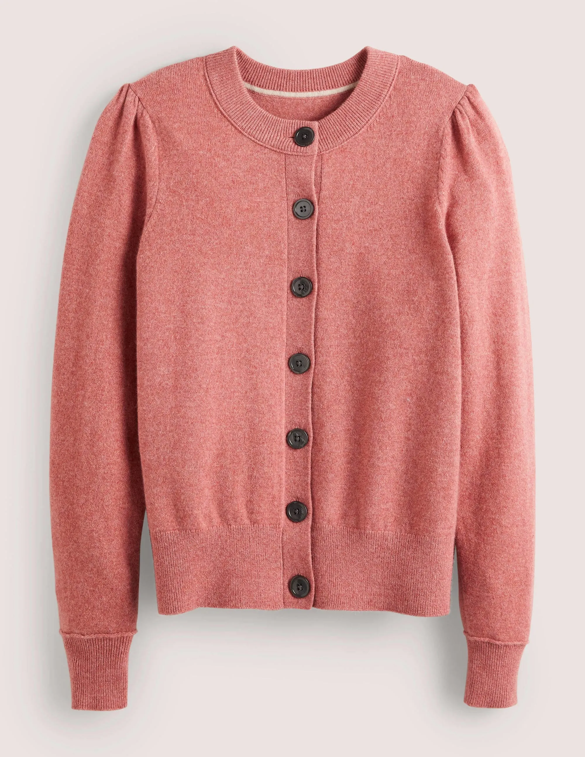 Cashmere Crew Neck Cardigan-Dusty Red Melange