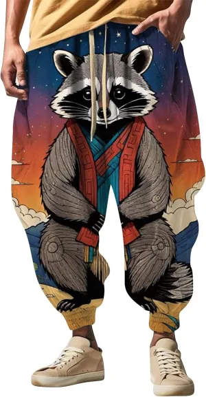 Casual Elastic Waist Trouser Hippie Yoga Pants Men's Autumn Fun Print Fashion Elastic Waist Drawstring Hippie