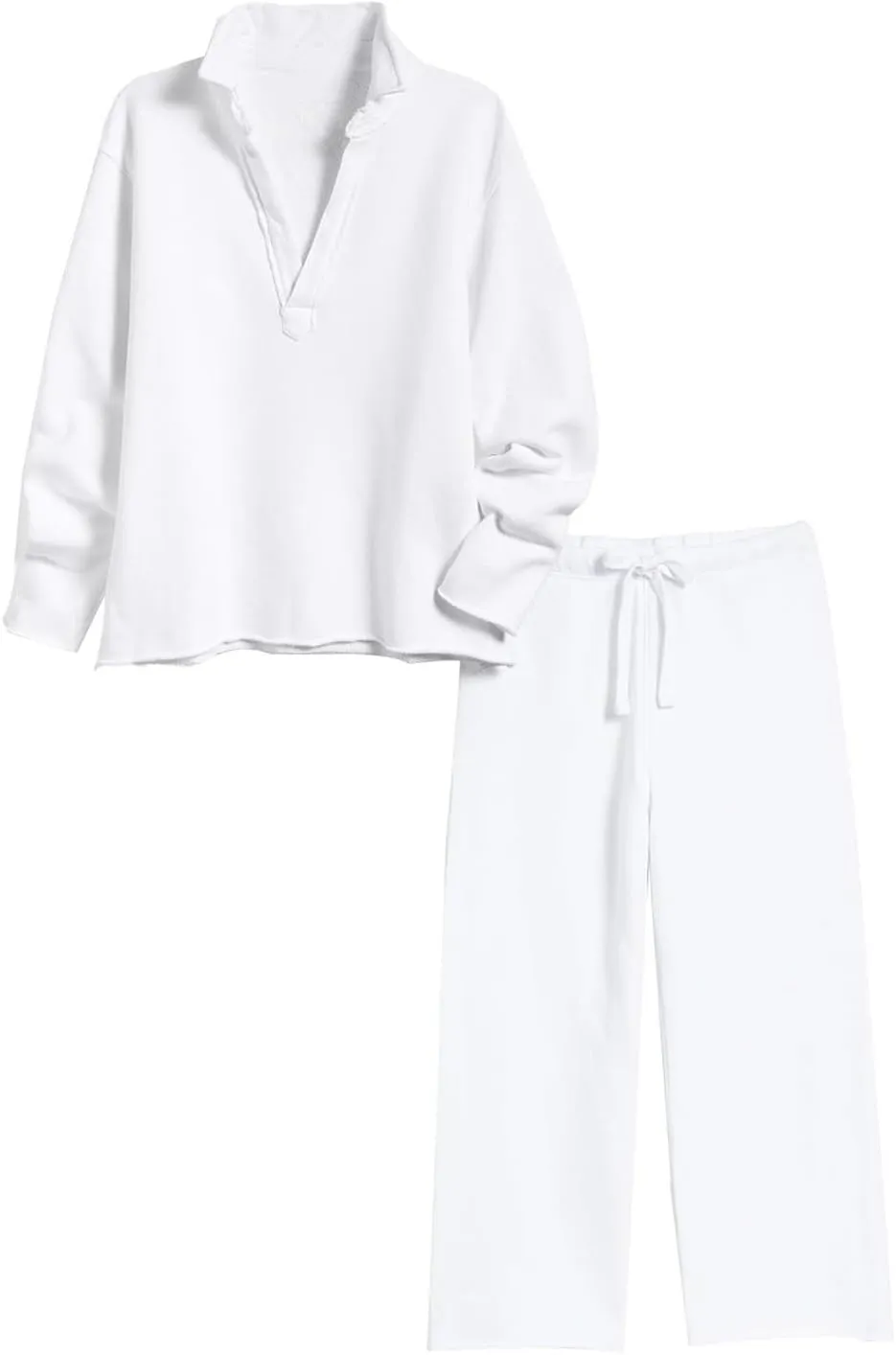 Casual Set for Women V Neck Long Sleeve Pullover Tops Leg Pants Suits Fashion Fall Travel Work Sport Clothes 2 Piece