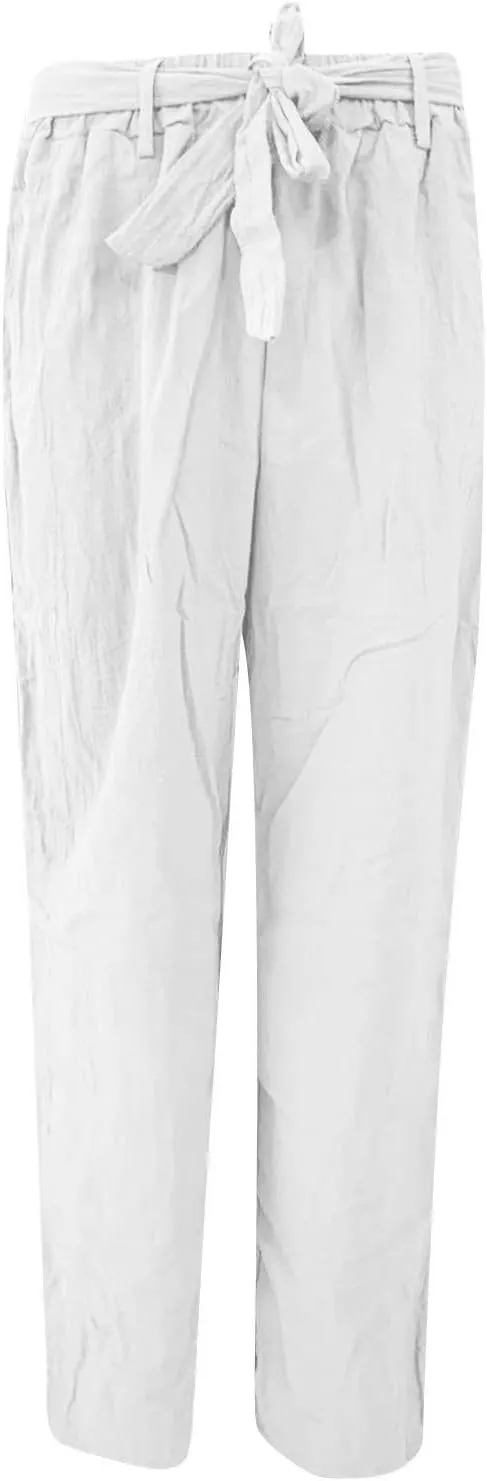 Ceboyel Womens Linen Casual Pants Summer Lounge Trousers Drawstring Straight Leg Pants Boho Beach Vacation Outfits 2023