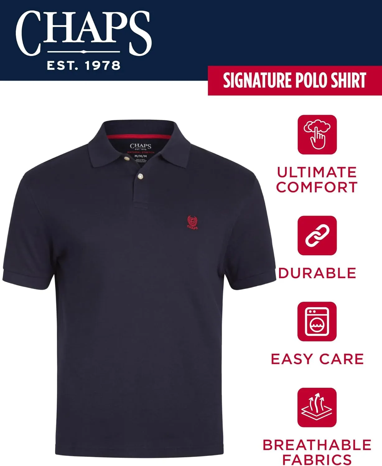 Chaps Men's Polo Shirt - Classic Fit Short Sleeve 2-Button Double Knit Cotton Polo Shirt (S-XL)