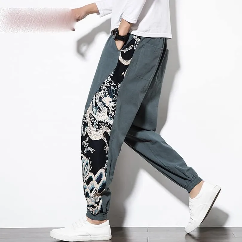 Chinese Dragon Harem Pants, Men's Joggers Sweatpants, Japanese Streetwear Trousers