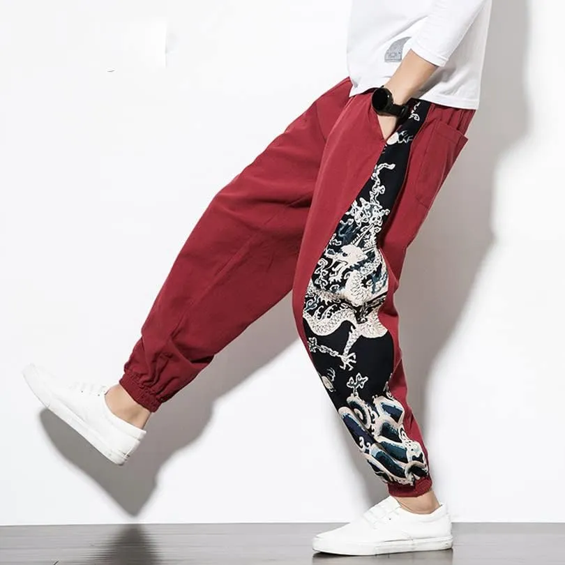 Chinese Dragon Harem Pants, Men's Joggers Sweatpants, Japanese Streetwear Trousers