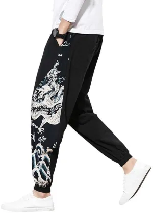 Chinese Dragon Harem Pants, Men's Joggers Sweatpants, Japanese Streetwear Trousers