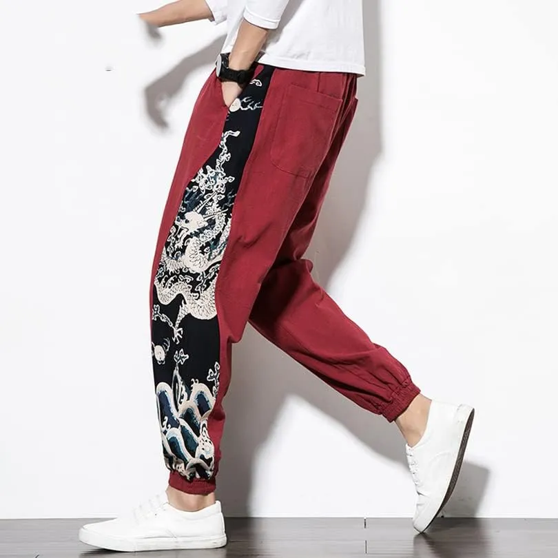 Chinese Dragon Harem Pants, Men's Joggers Sweatpants, Japanese Streetwear Trousers