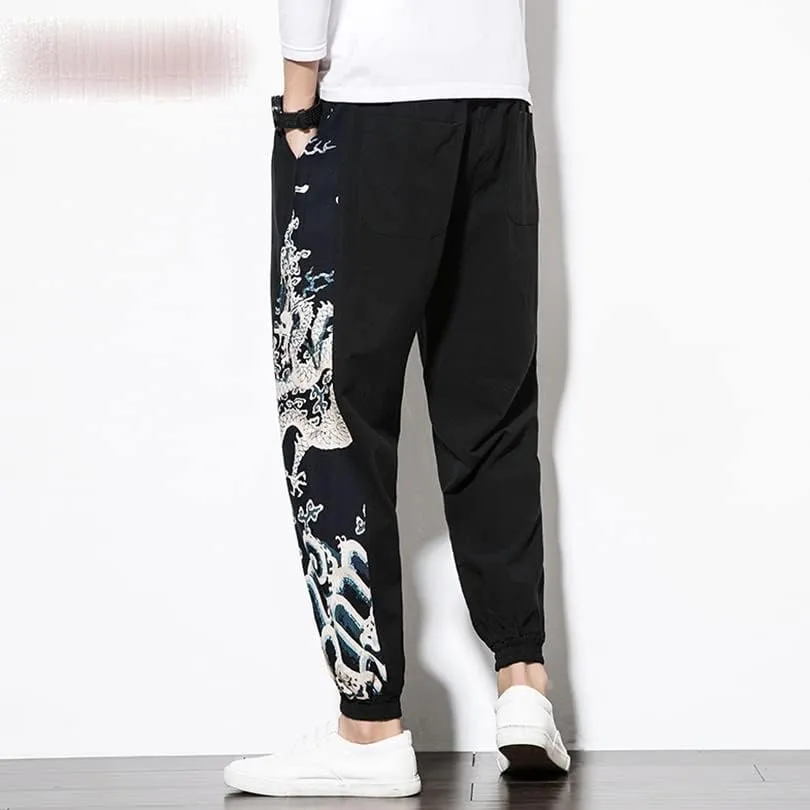 Chinese Dragon Harem Pants, Men's Joggers Sweatpants, Japanese Streetwear Trousers