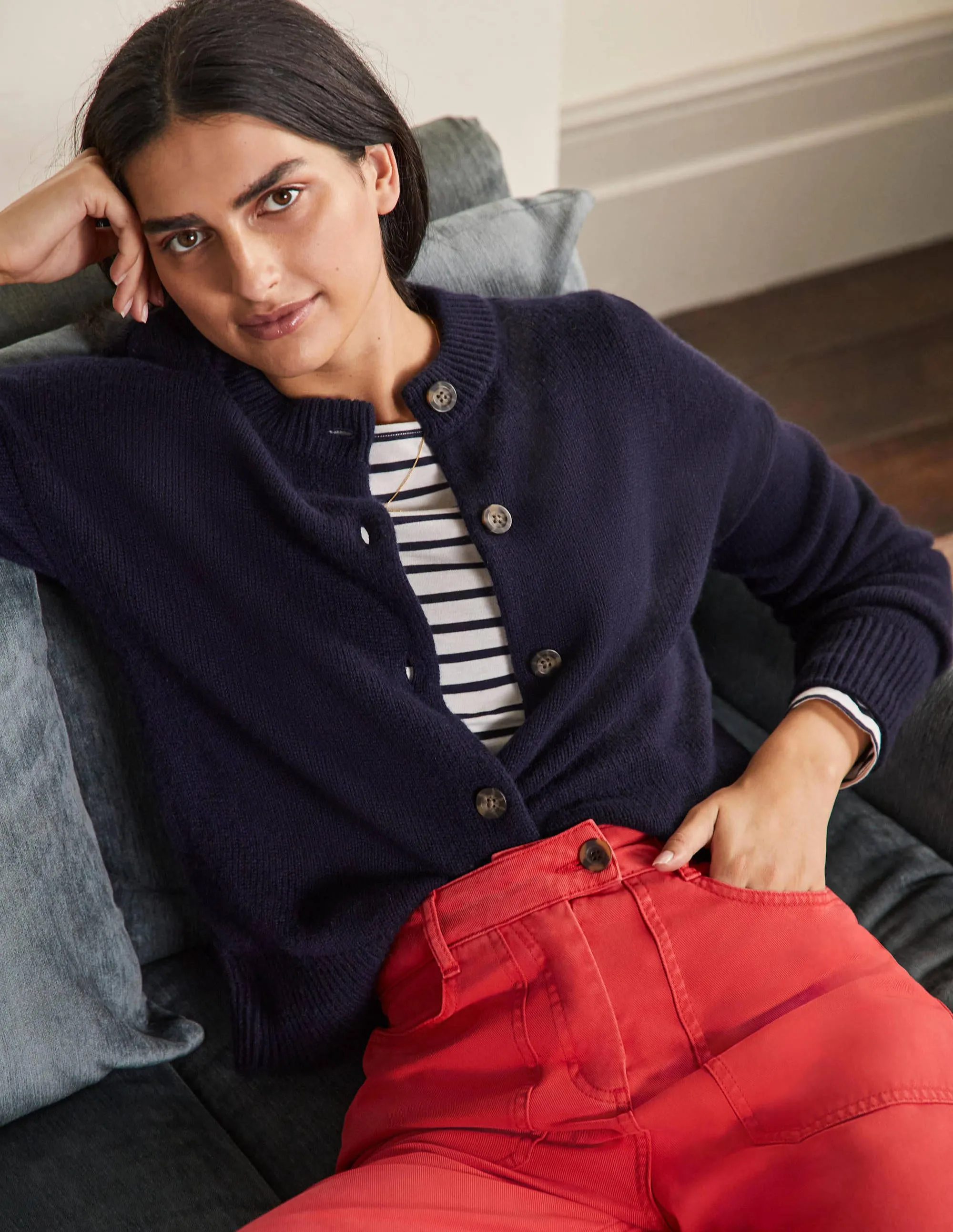 Chunky Cashmere Cardigan-Navy