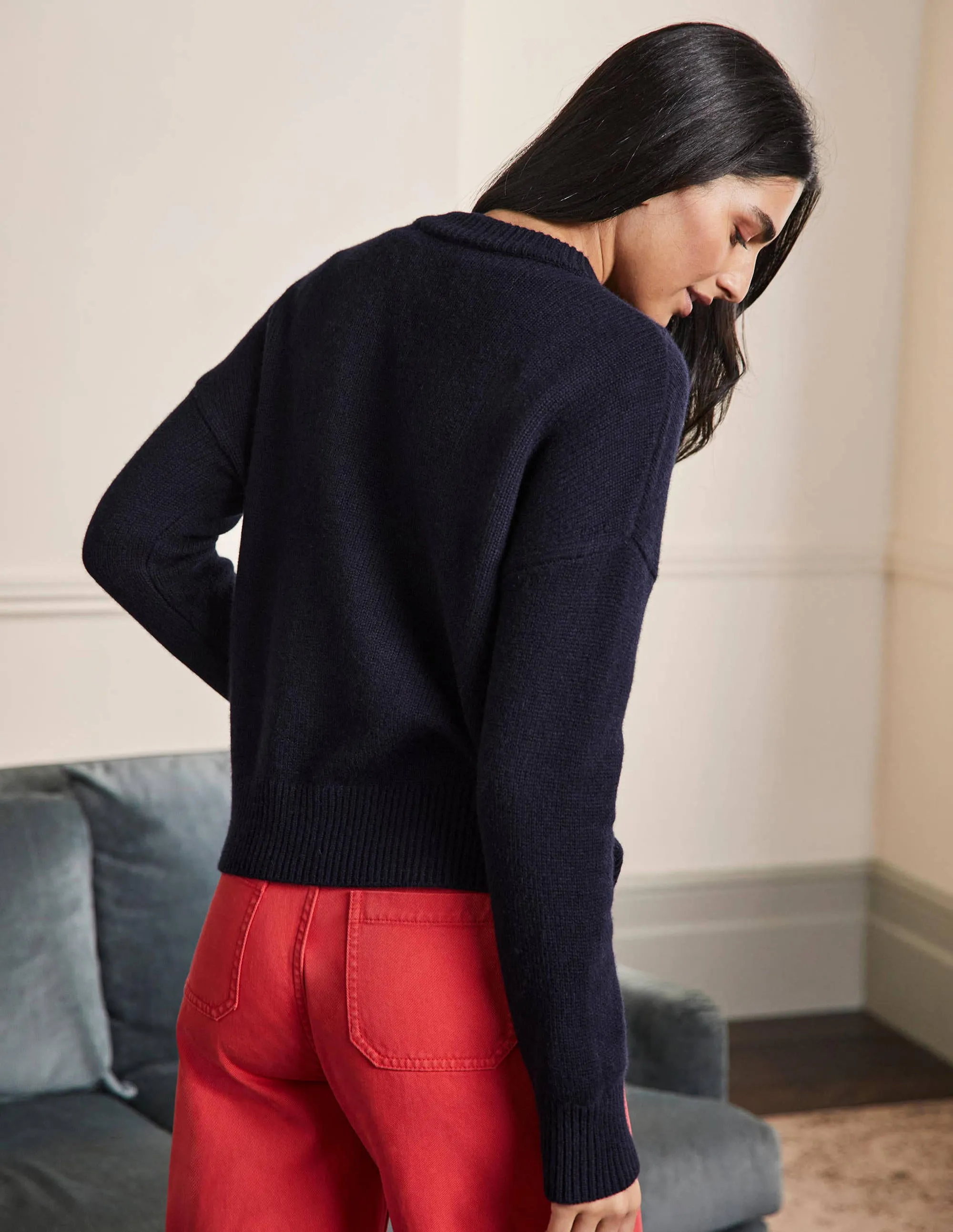 Chunky Cashmere Cardigan-Navy