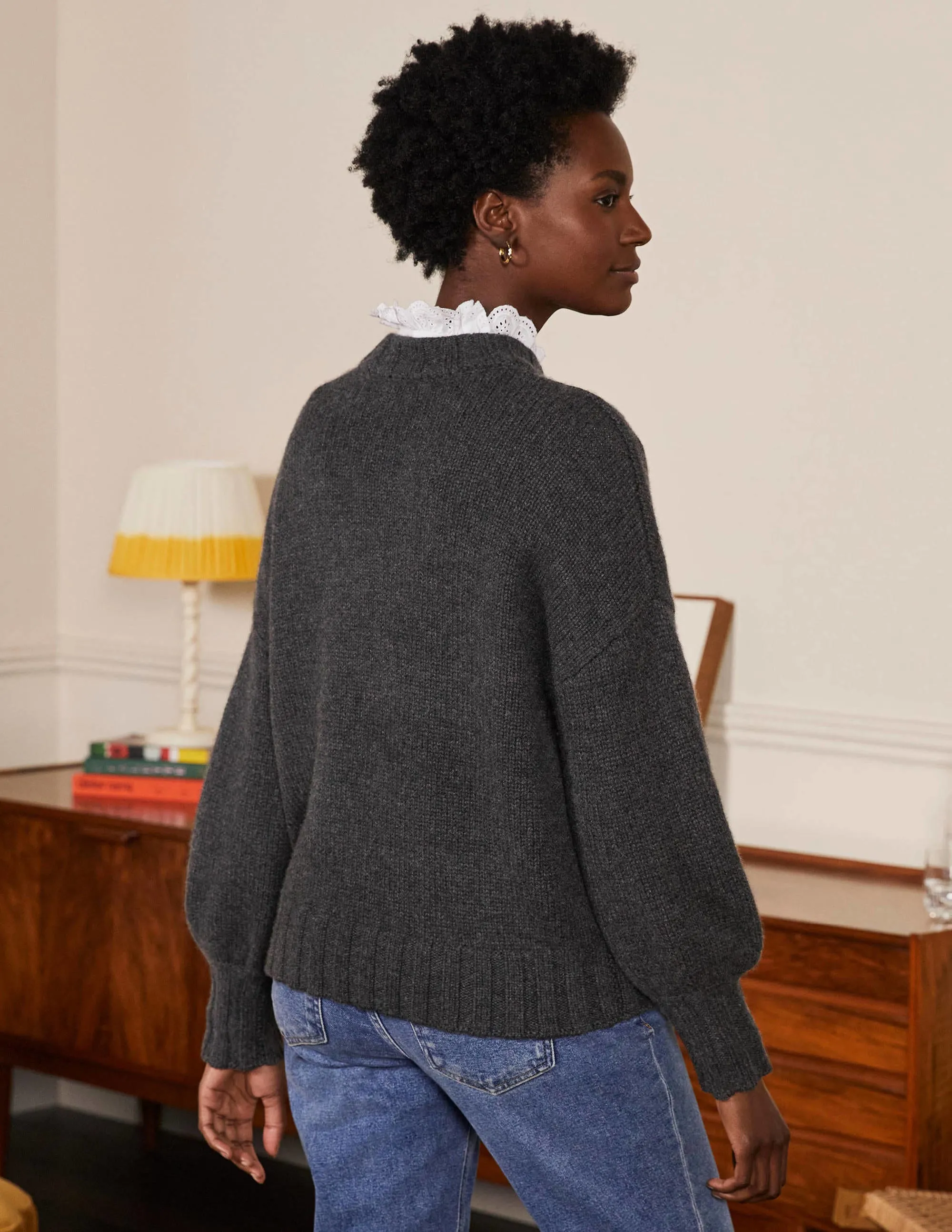 Chunky Cashmere Jumper-Charcoal Melange