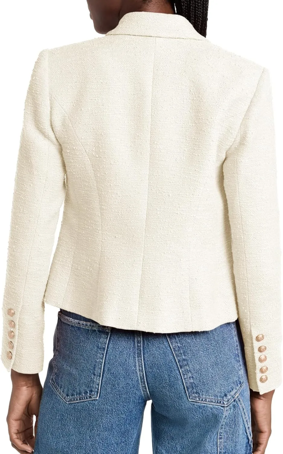 Cicy Bell Women Cropped Tweed Blazer Jackets Lapel Open Front Long Sleeve Business Suit Jackets with Pocket