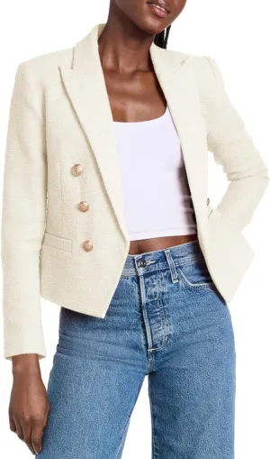 Cicy Bell Women Cropped Tweed Blazer Jackets Lapel Open Front Long Sleeve Business Suit Jackets with Pocket