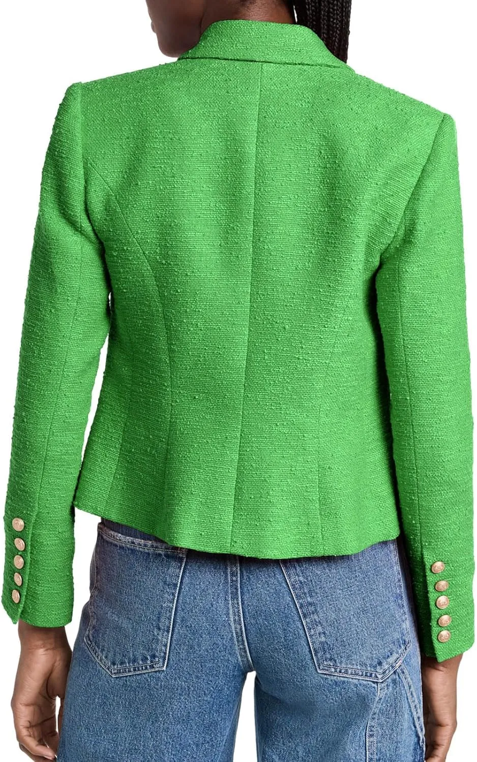 Cicy Bell Women Cropped Tweed Blazer Jackets Lapel Open Front Long Sleeve Business Suit Jackets with Pocket