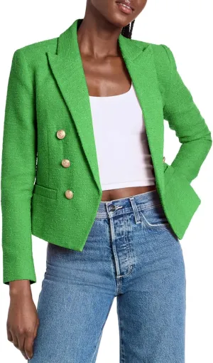 Cicy Bell Women Cropped Tweed Blazer Jackets Lapel Open Front Long Sleeve Business Suit Jackets with Pocket