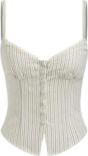 CIDER Tank Top Striped Shirred Cami Top Sweetheart Neck Sleeveless Button Down Blouse Shirts for Women