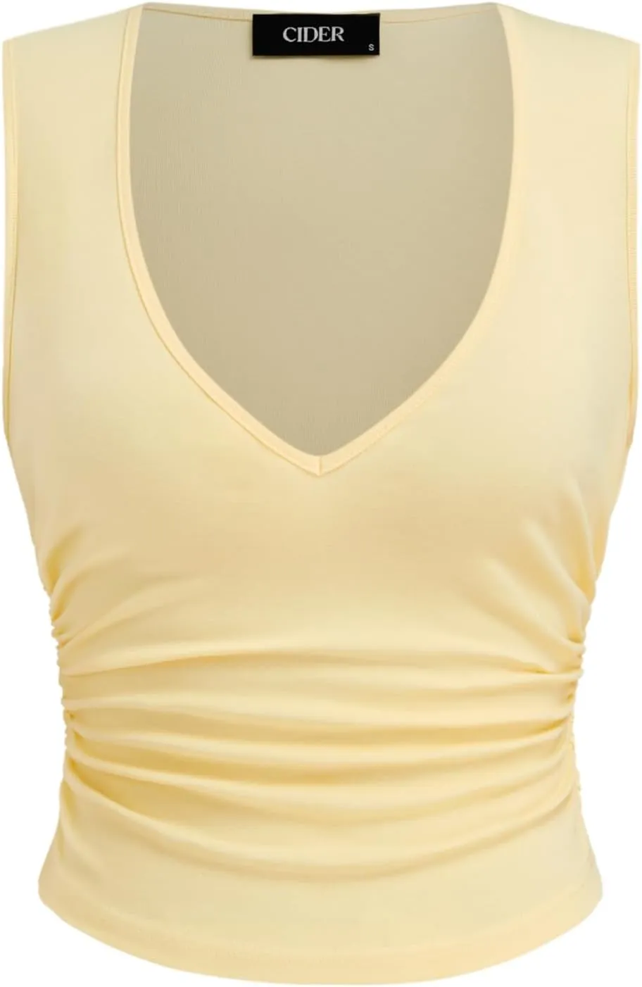 CIDER Tank Tops for Women V Neck Ruched Sleeveless Top Basic Going Out Cotton Blend Slim Fit Top