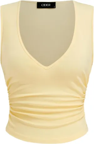 CIDER Tank Tops for Women V Neck Ruched Sleeveless Top Basic Going Out Cotton Blend Slim Fit Top
