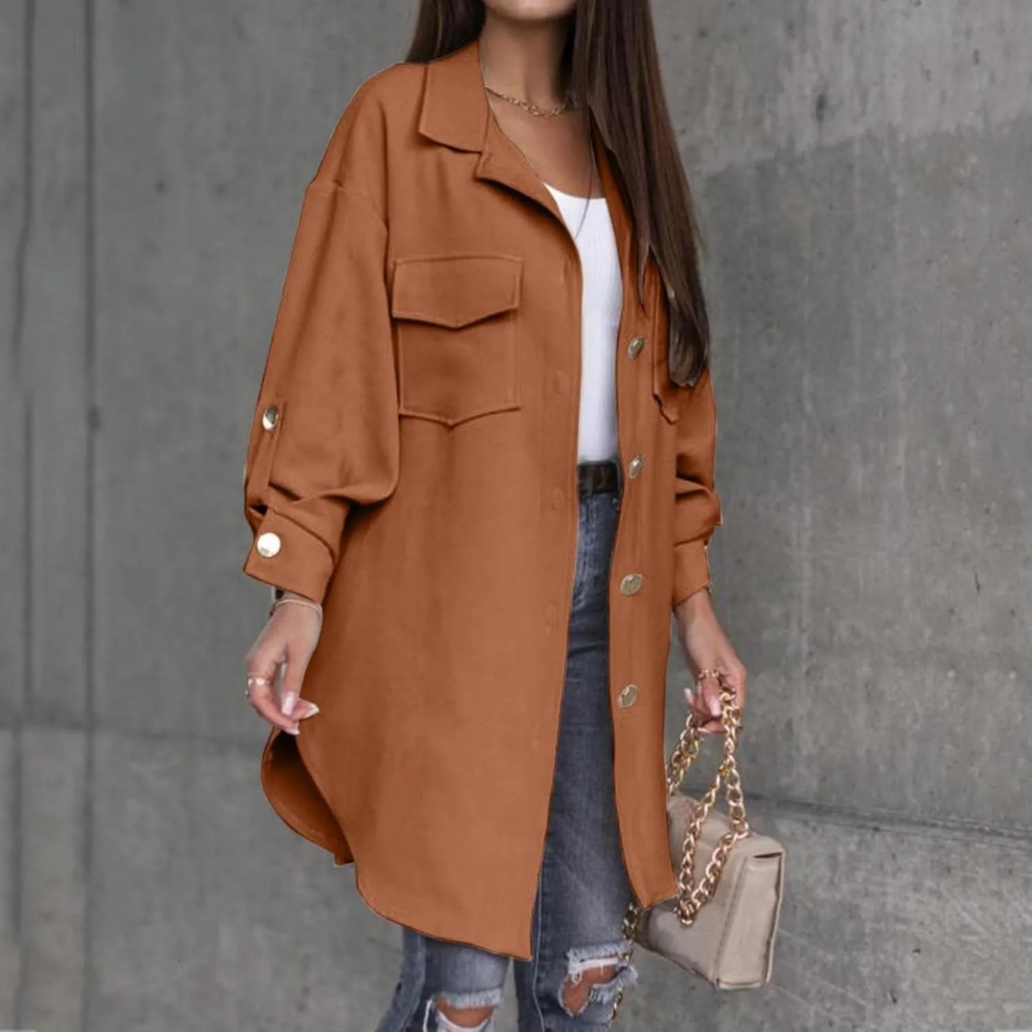 Coat for Women Casual Lapel Single Breasted Jacket Trench Coat Long Sleeve Hooded Cardigan Sweater Fall Outfits Pocket