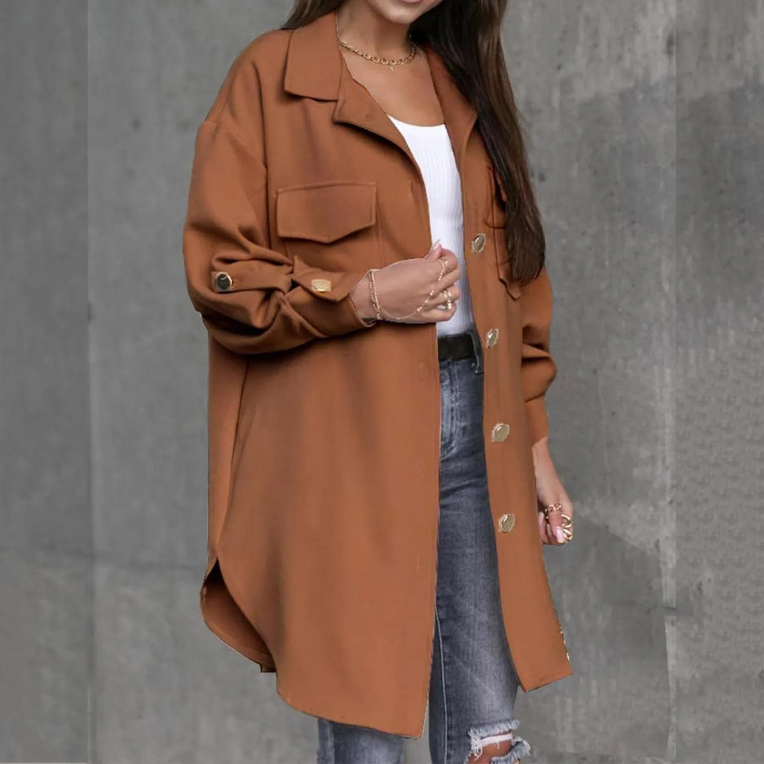Coat for Women Casual Lapel Single Breasted Jacket Trench Coat Long Sleeve Hooded Cardigan Sweater Fall Outfits Pocket