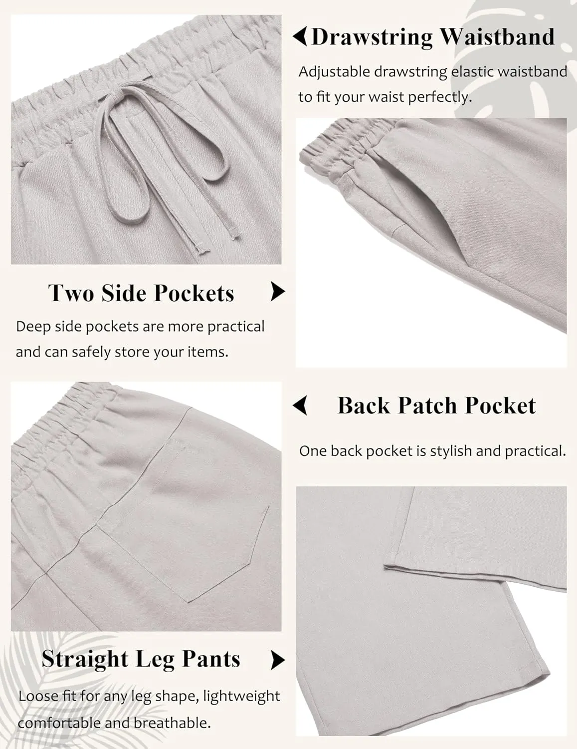 COOFANDY Men's Casual Linen Pants Loose Fit Elastic Waist Drawstring Lightweight Pant Summer Beach Trousers