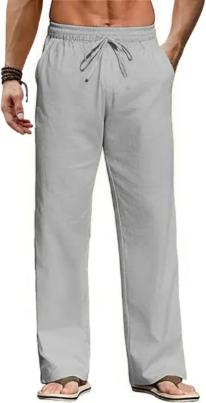 COOFANDY Men's Casual Linen Pants Loose Fit Elastic Waist Drawstring Lightweight Pant Summer Beach Trousers