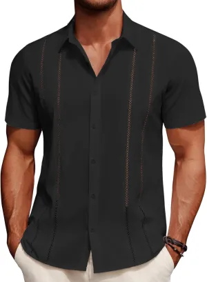COOFANDY Men's Cuban Guayabera Shirt Summer Beach Vacation Shirt Casual Short Sleeve Button Down Resort Wear