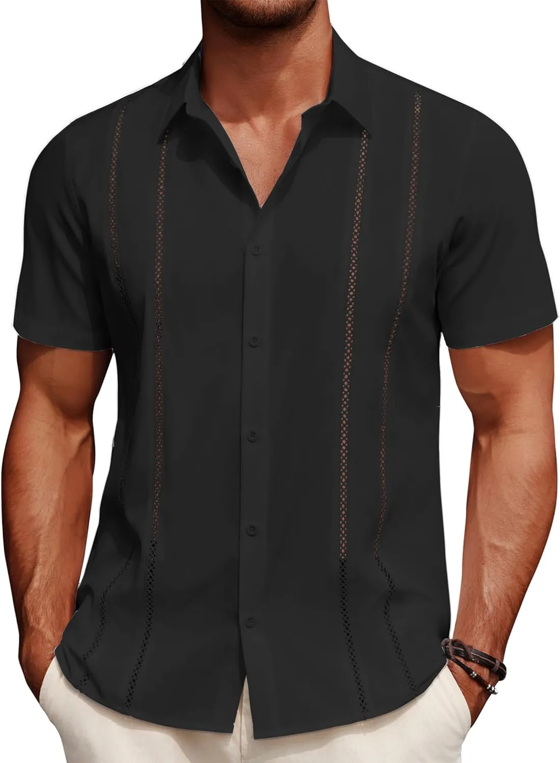 COOFANDY Men's Cuban Guayabera Shirt Summer Beach Vacation Shirt Casual Short Sleeve Button Down Resort Wear