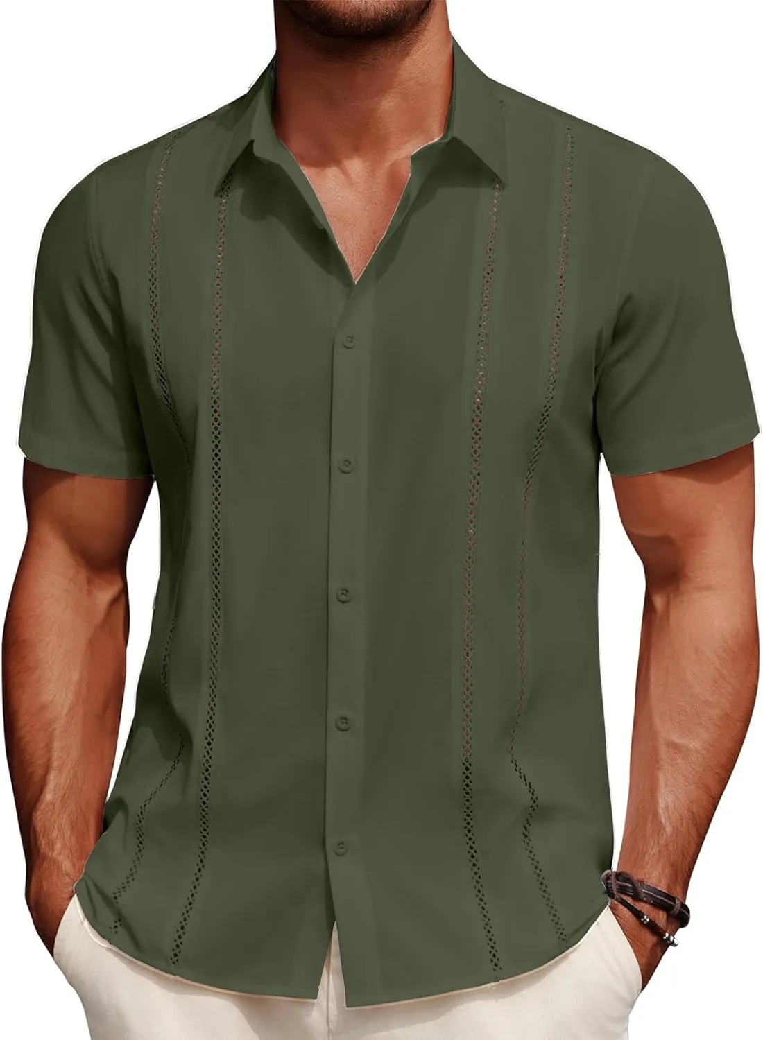 COOFANDY Men's Cuban Guayabera Shirt Summer Beach Vacation Shirt Casual Short Sleeve Button Down Resort Wear