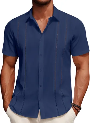 COOFANDY Men's Cuban Guayabera Shirt Summer Beach Vacation Shirt Casual Short Sleeve Button Down Resort Wear