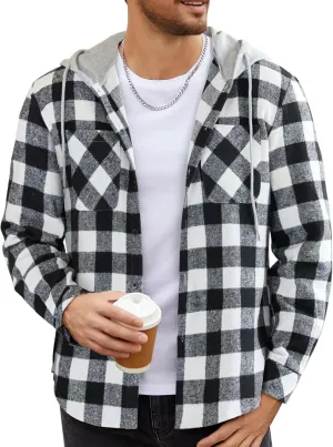 COOFANDY Men's Flannel Hoodie Plaid Shirt Long Sleeve Button Down Casual Shirt Jacket Lightweight Fall Shacket