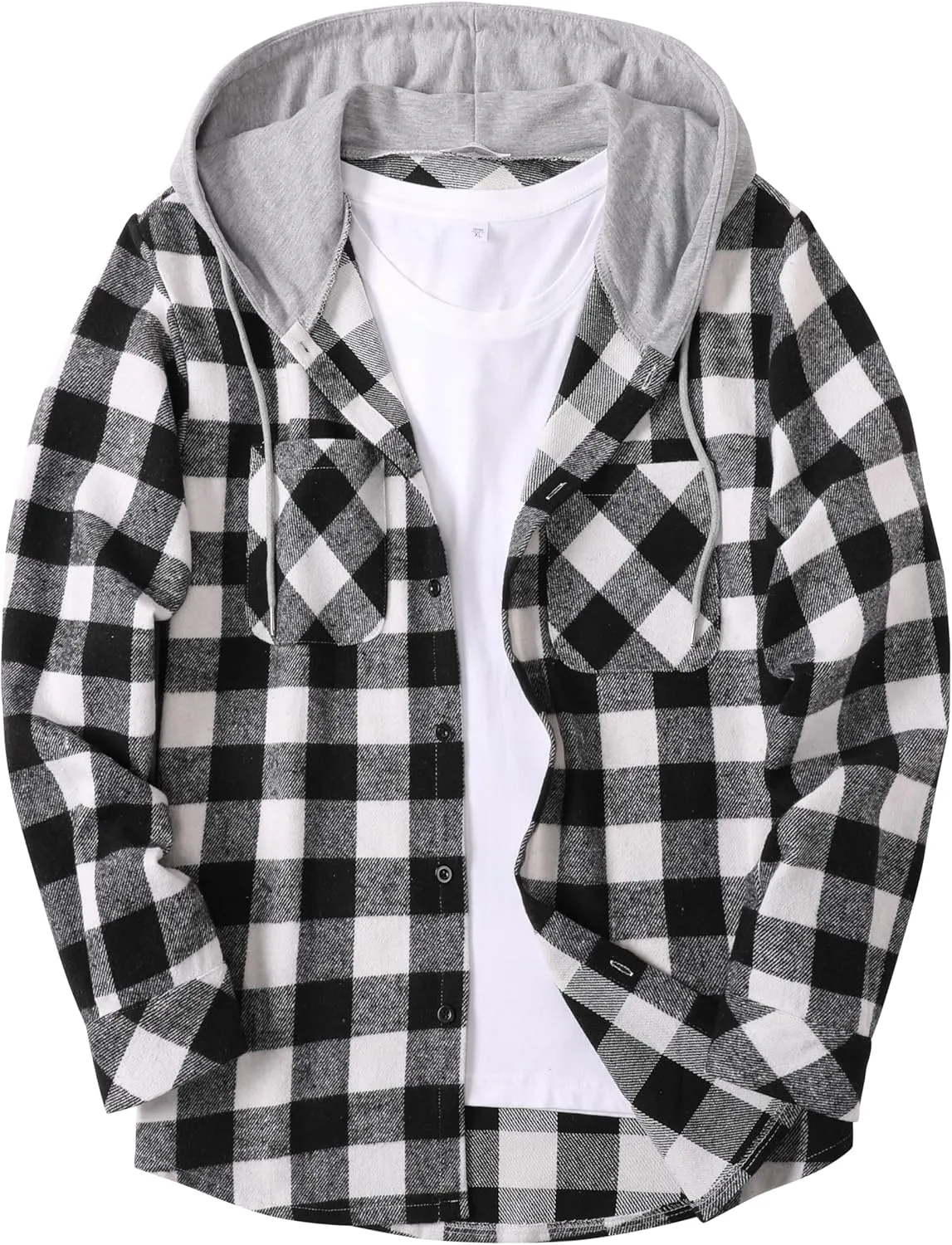 COOFANDY Men's Flannel Hoodie Plaid Shirt Long Sleeve Button Down Casual Shirt Jacket Lightweight Fall Shacket