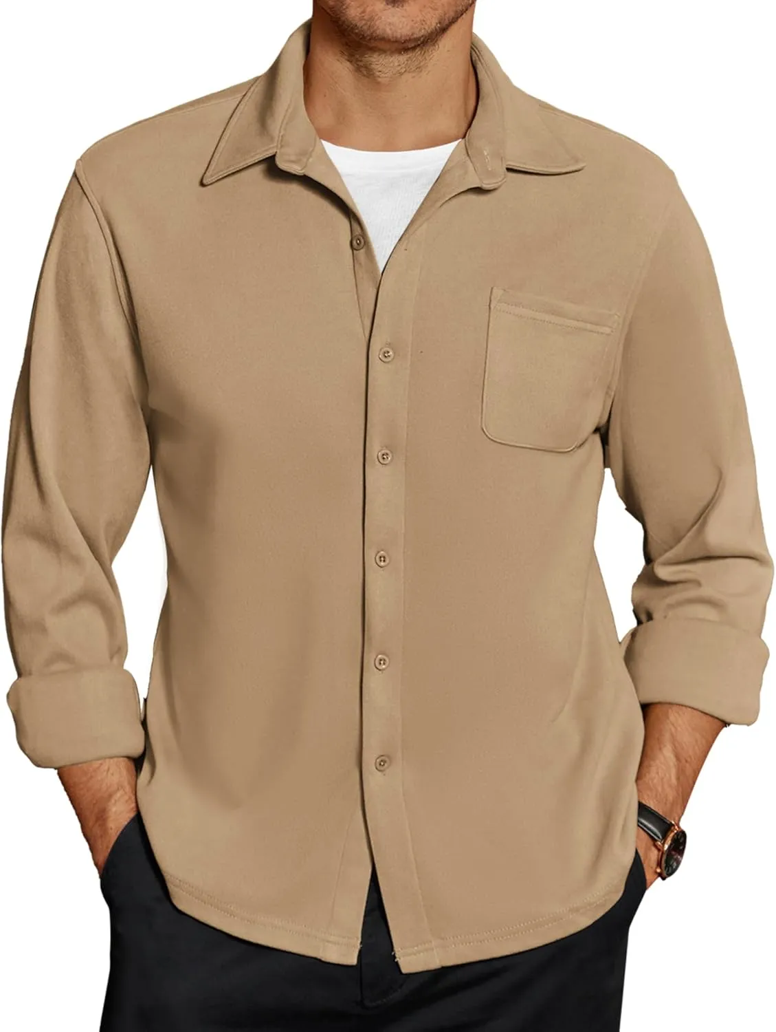 COOFANDY Men's Long Sleeve Button Down Shirt Casual Lightweight Shacket Spring Fall Shirt Jacket Overshirt with Pockets