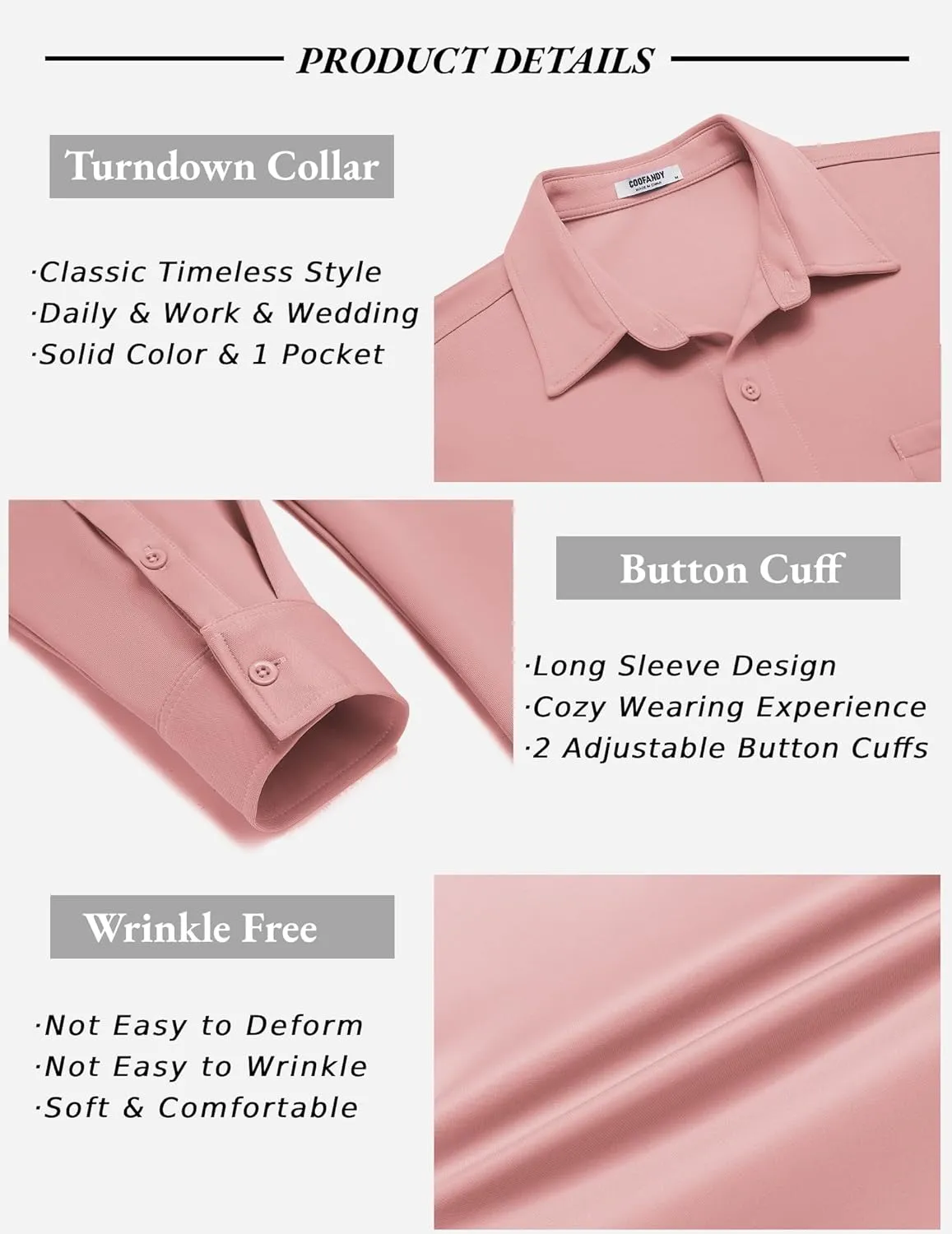 COOFANDY Men's Long Sleeve Wrinkle Free Shirt Casual Button Down Shirts Stretch Dress Shirt with Pocket