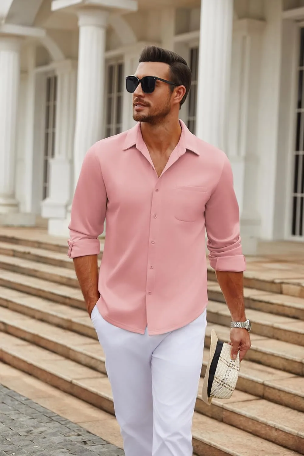 COOFANDY Men's Long Sleeve Wrinkle Free Shirt Casual Button Down Shirts Stretch Dress Shirt with Pocket