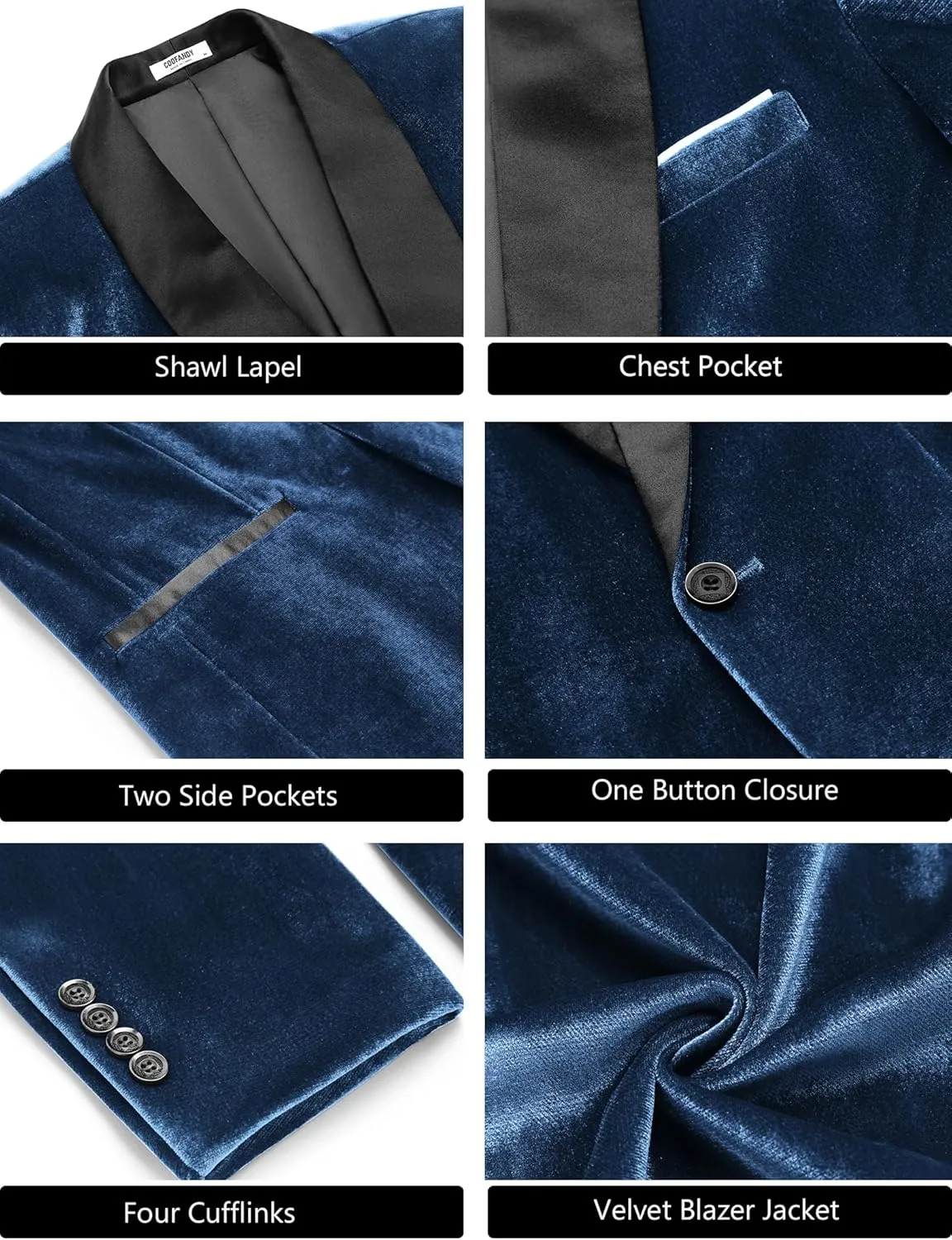 COOFANDY Men's Velvet Tuxedo One Button Jacket Dinner Prom Wedding Blazer Jacket