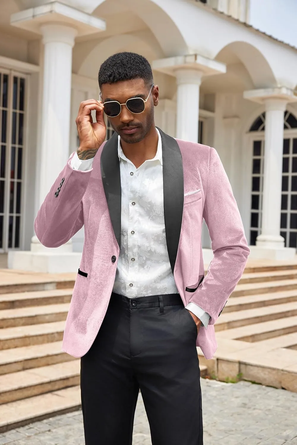 COOFANDY Men's Velvet Tuxedo One Button Jacket Dinner Prom Wedding Blazer Jacket