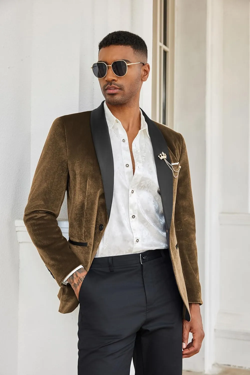 COOFANDY Men's Velvet Tuxedo One Button Jacket Dinner Prom Wedding Blazer Jacket