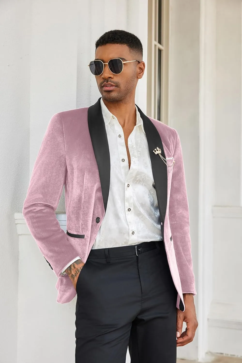 COOFANDY Men's Velvet Tuxedo One Button Jacket Dinner Prom Wedding Blazer Jacket