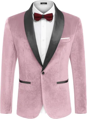 COOFANDY Men's Velvet Tuxedo One Button Jacket Dinner Prom Wedding Blazer Jacket