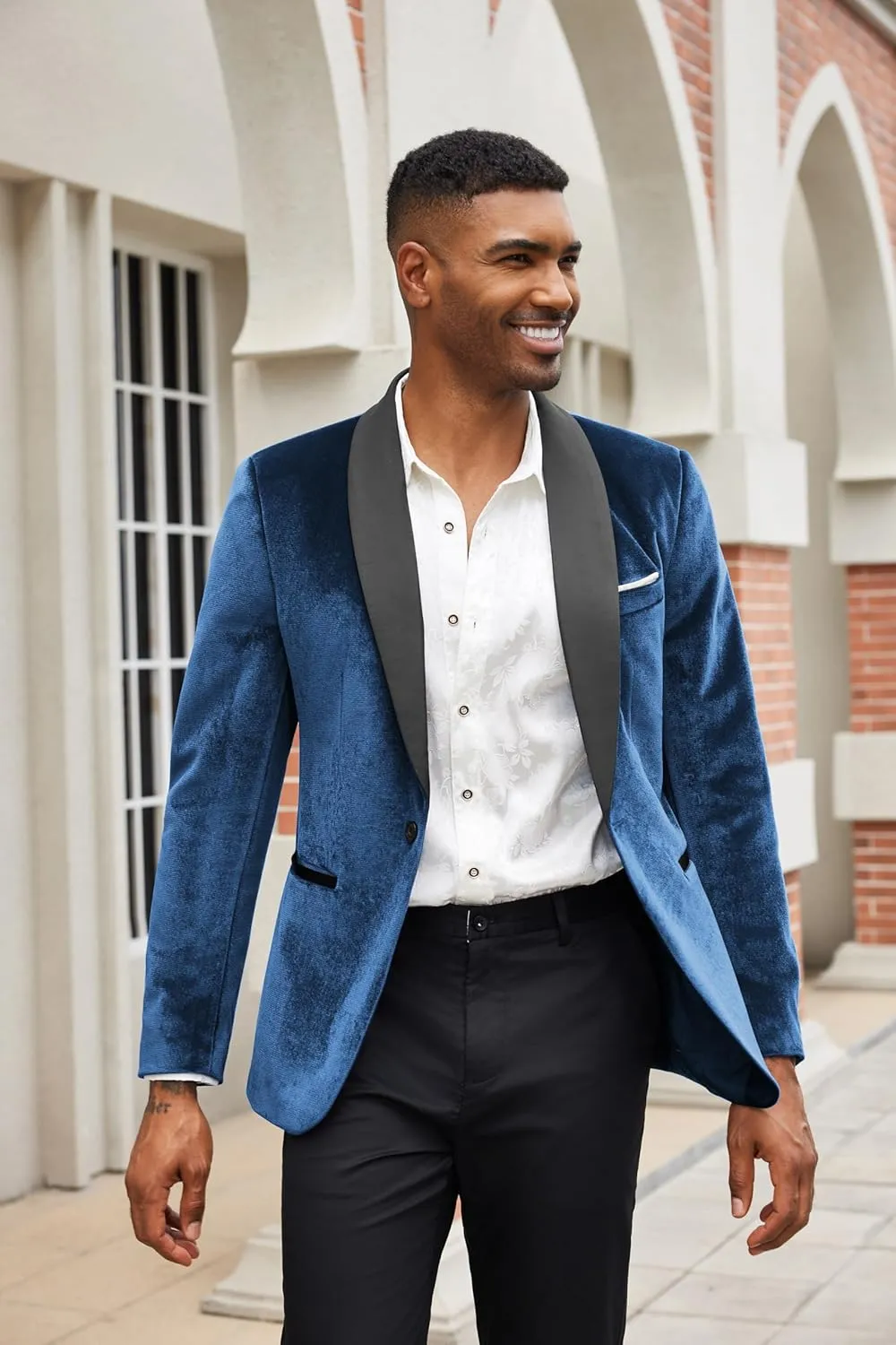 COOFANDY Men's Velvet Tuxedo One Button Jacket Dinner Prom Wedding Blazer Jacket