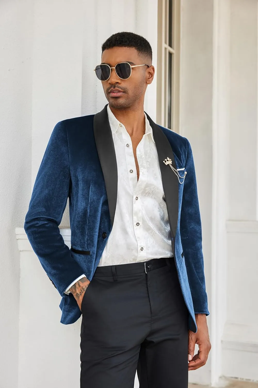 COOFANDY Men's Velvet Tuxedo One Button Jacket Dinner Prom Wedding Blazer Jacket