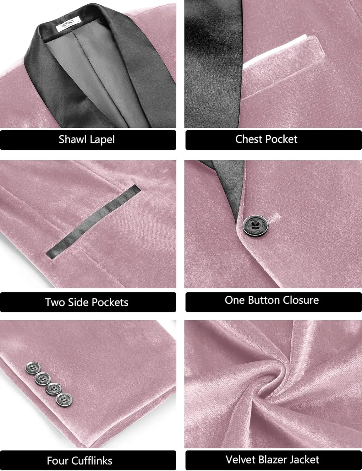 COOFANDY Men's Velvet Tuxedo One Button Jacket Dinner Prom Wedding Blazer Jacket