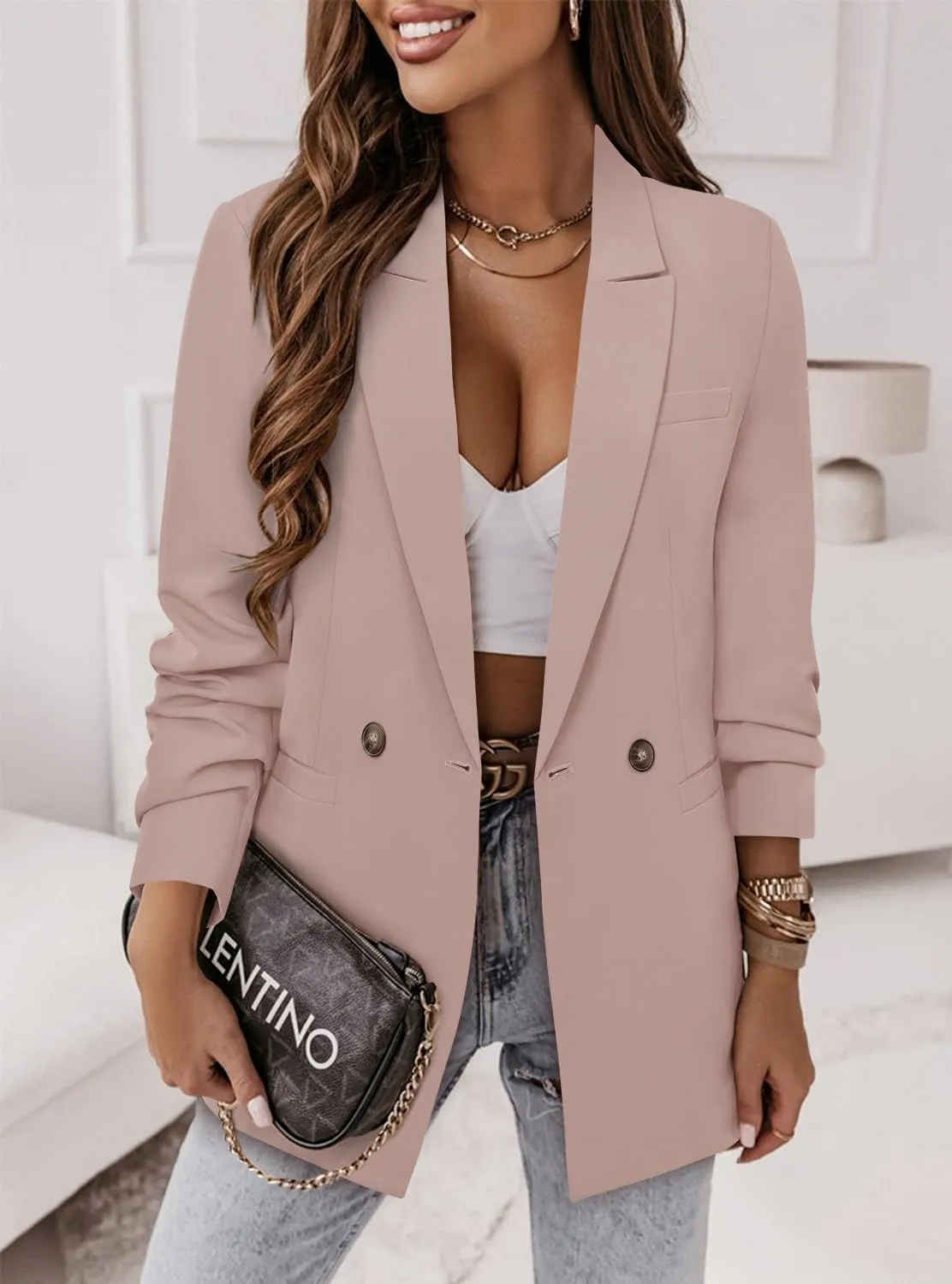 CRAZY GRID Women Business Casual Blazer Jacket Fashion with Lined Work Professional Suit Jacket