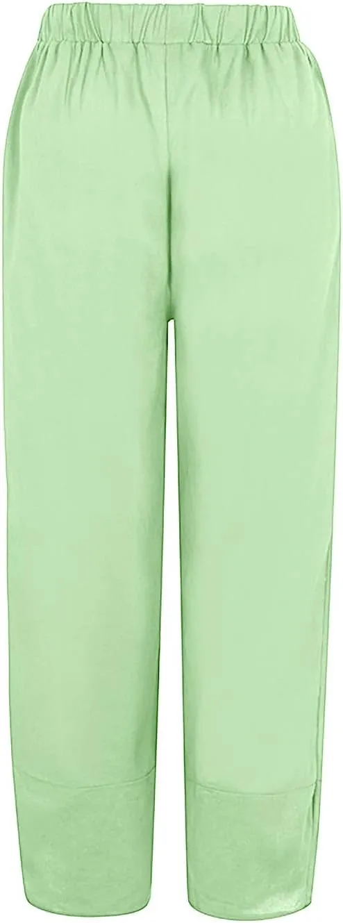 Cropped Pants for Women Boho Summer High Waist Capri Pants Dandelion Print Comfy Straight Leg Lounge Pant with Pockets