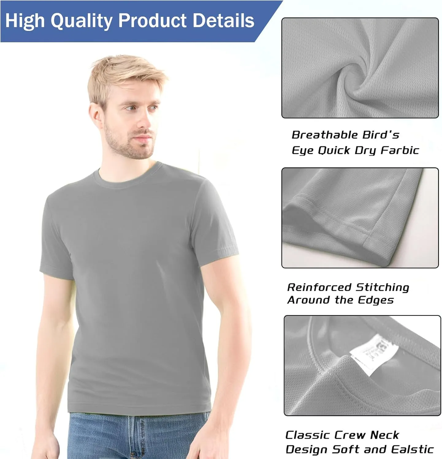 Custom Shirt for Men, Quick Dry Bird's-Eye Knit Polyester, Design Your Own Shirts, Customized T-Shirt Front & Back
